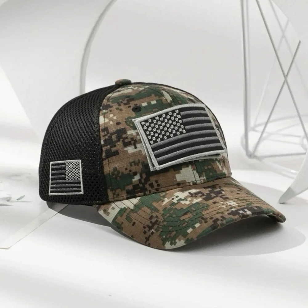 1pc Men Camo Print Flag Patch Decor Casual Trucker Hat, For Outdoor - Picture 1 of 3